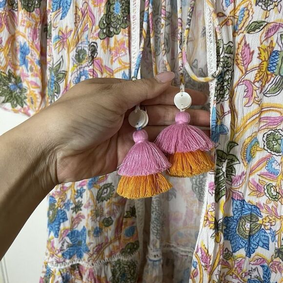 NWOT Playa Lucila Mini kimono multi color floral tassle tie medium - Picture 5 of 9